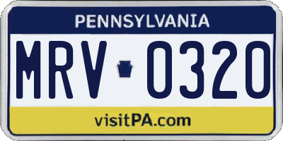 PA license plate MRV0320