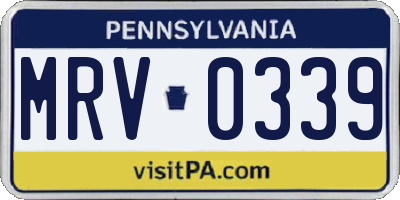 PA license plate MRV0339