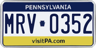 PA license plate MRV0352