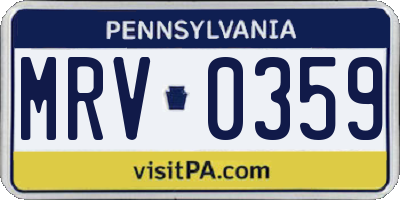 PA license plate MRV0359