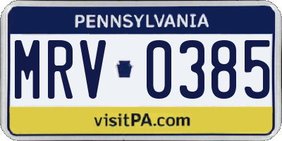 PA license plate MRV0385