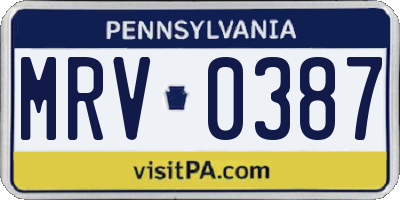 PA license plate MRV0387