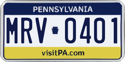 PA license plate MRV0401