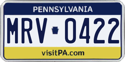 PA license plate MRV0422