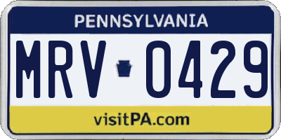 PA license plate MRV0429