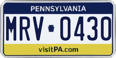 PA license plate MRV0430