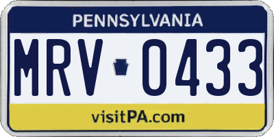 PA license plate MRV0433