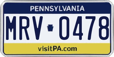 PA license plate MRV0478