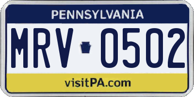 PA license plate MRV0502