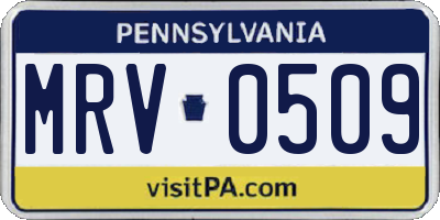 PA license plate MRV0509