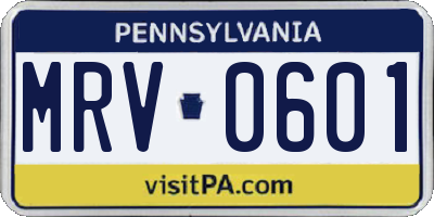 PA license plate MRV0601
