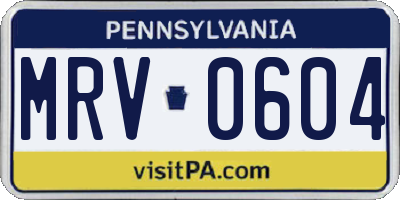 PA license plate MRV0604