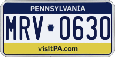 PA license plate MRV0630