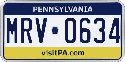 PA license plate MRV0634