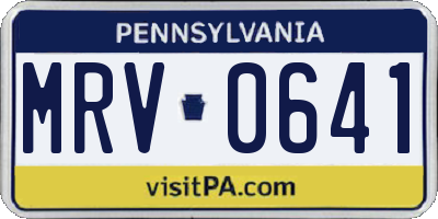 PA license plate MRV0641