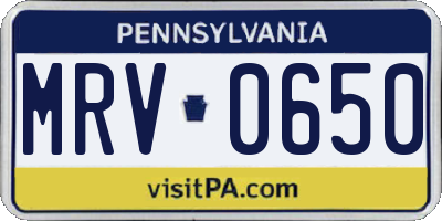 PA license plate MRV0650