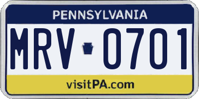 PA license plate MRV0701