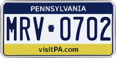 PA license plate MRV0702