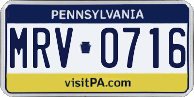 PA license plate MRV0716