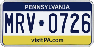 PA license plate MRV0726