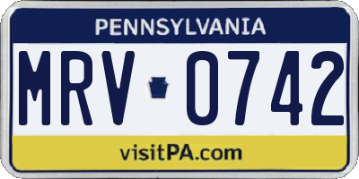 PA license plate MRV0742