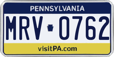 PA license plate MRV0762