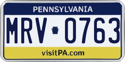 PA license plate MRV0763
