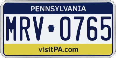 PA license plate MRV0765