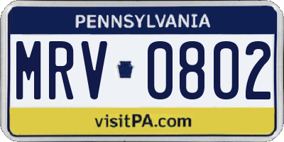 PA license plate MRV0802