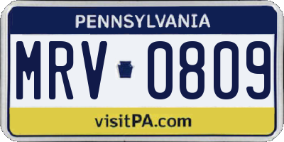PA license plate MRV0809