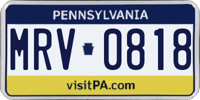PA license plate MRV0818