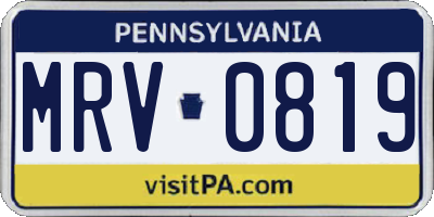 PA license plate MRV0819