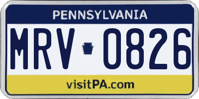 PA license plate MRV0826