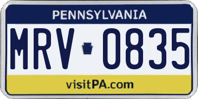 PA license plate MRV0835