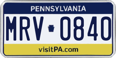PA license plate MRV0840