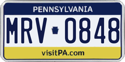 PA license plate MRV0848
