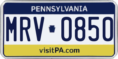 PA license plate MRV0850