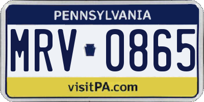 PA license plate MRV0865