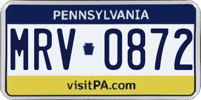 PA license plate MRV0872