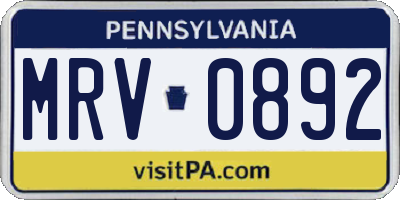 PA license plate MRV0892