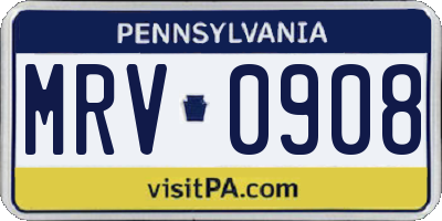 PA license plate MRV0908