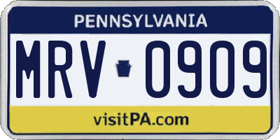 PA license plate MRV0909