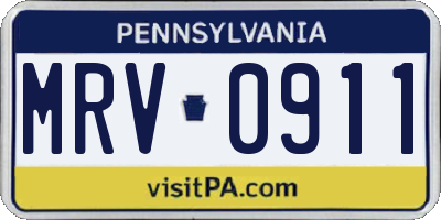 PA license plate MRV0911