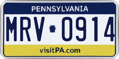 PA license plate MRV0914