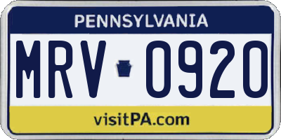 PA license plate MRV0920