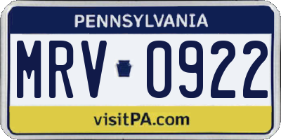 PA license plate MRV0922