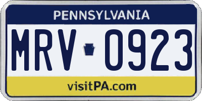 PA license plate MRV0923