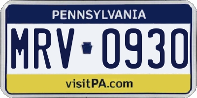 PA license plate MRV0930