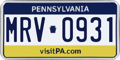 PA license plate MRV0931