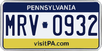 PA license plate MRV0932